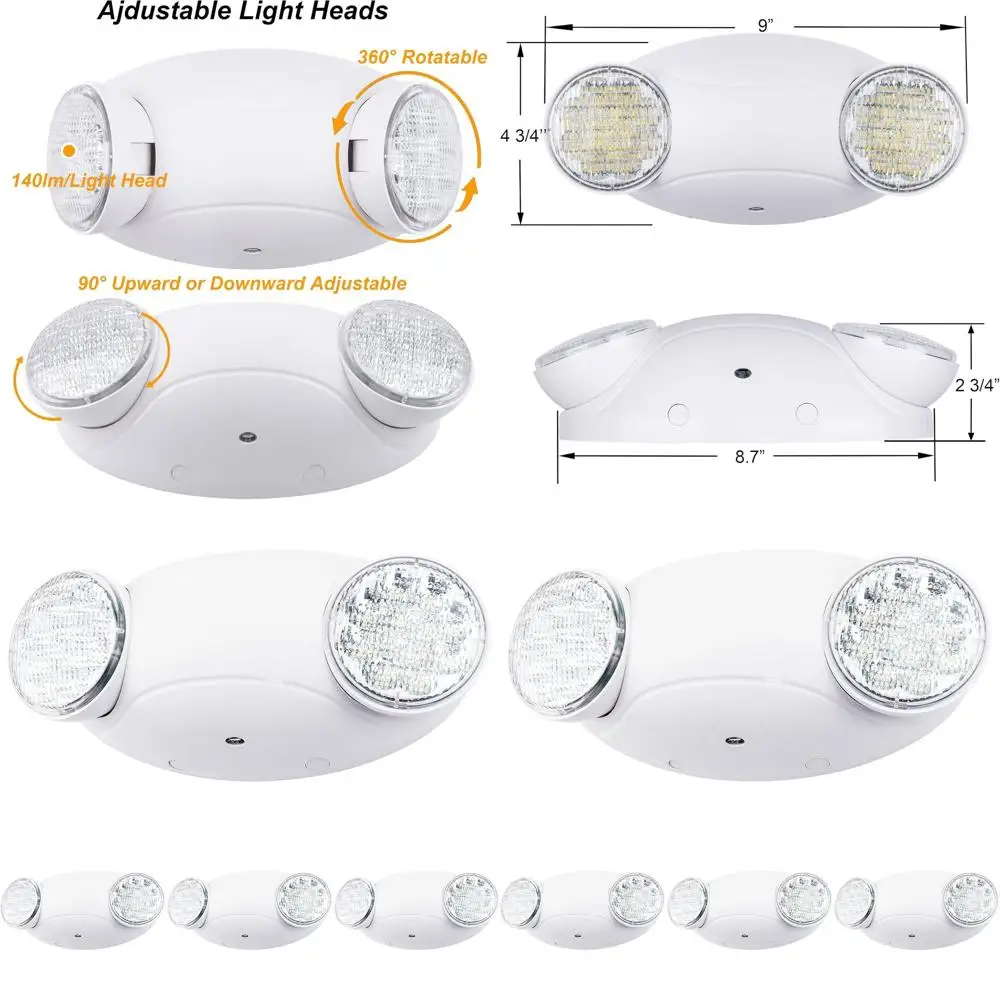 

Аварийные светодиодные светильники для эвакуационных выходов с 2 светодиодами типа «баг-ай» и резервными батареями, сертифицированные UL924 и CEC, 120/277В, белые, комплект из 4 штук