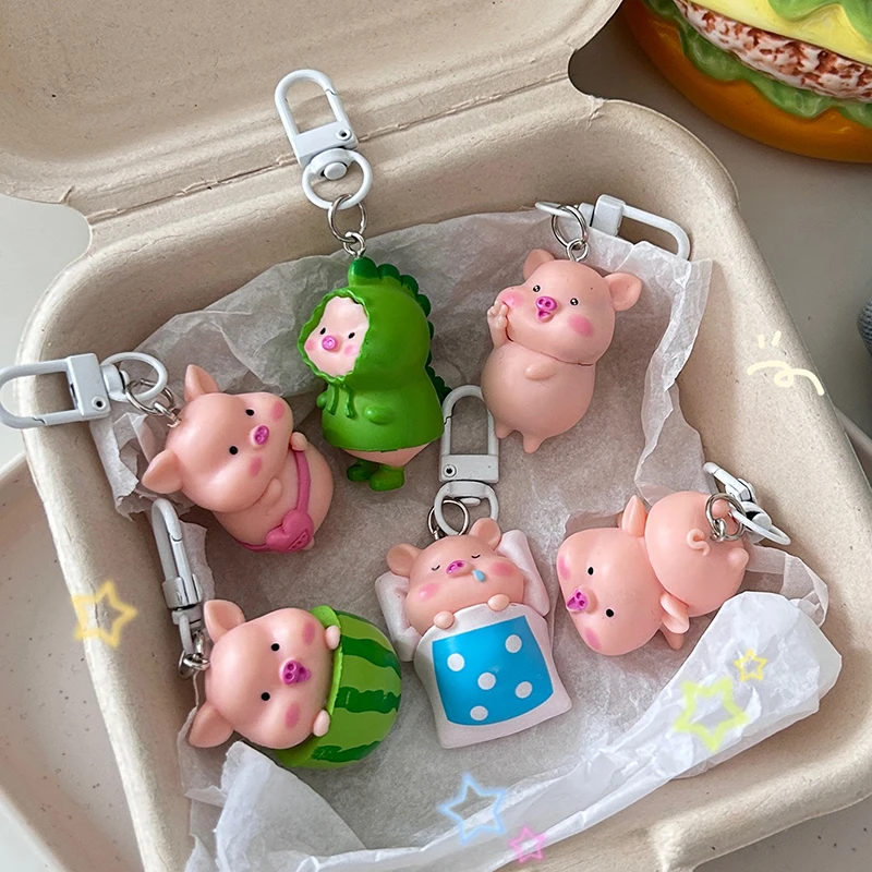 Cute Funny Three-dimensional Piggy Keychain Kawaii Pig Animal Shaped Keyring Bag Mobile Phone Pendant Decoration Accessories