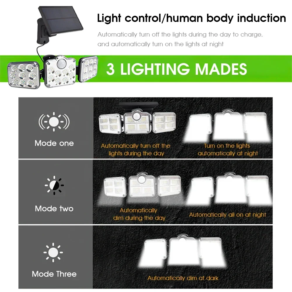 138/122 LEDs Outdoor Solar Light Solar Panel LED Wall Lamp Motion Sensor Street Lamp Balcony Garden Decoration Sunlight