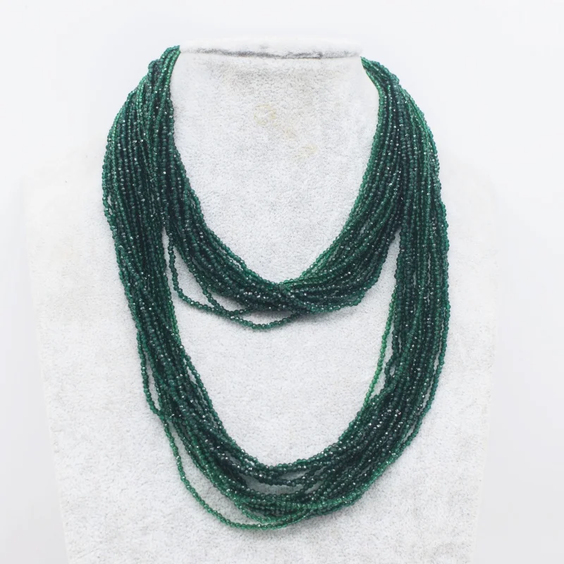 15rows Spinel Glass Faceted Round 2mm gray 90cm Sweater Necklace Fashion Natural