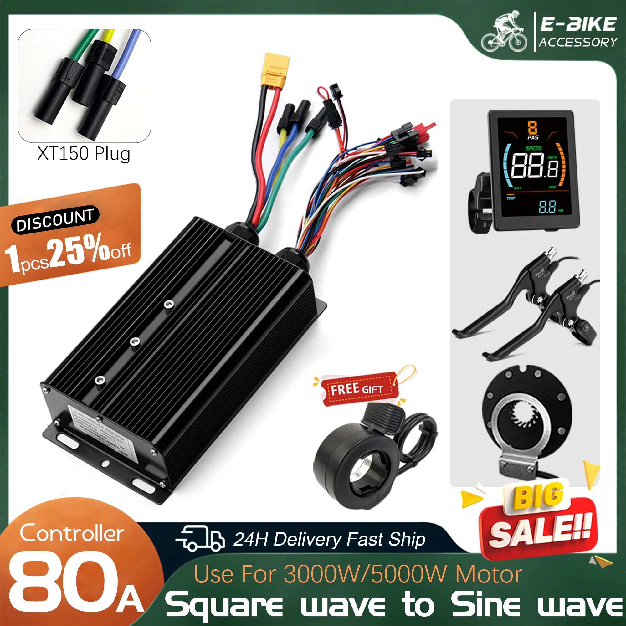 AliExpress KUNTENG E-BIKE 3000W-5000W 48V 72V E-Bike 3-mode Square wave to Sine Wave Controller 80A with UKC1 LCD Meter (Protocol 2) for Electric Scooter