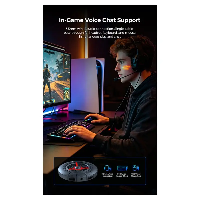 2026 New-Keyboard Mouse Adapter No Controller Needed 1000Hz Low Latency Adaptive Console Gaming Adapter