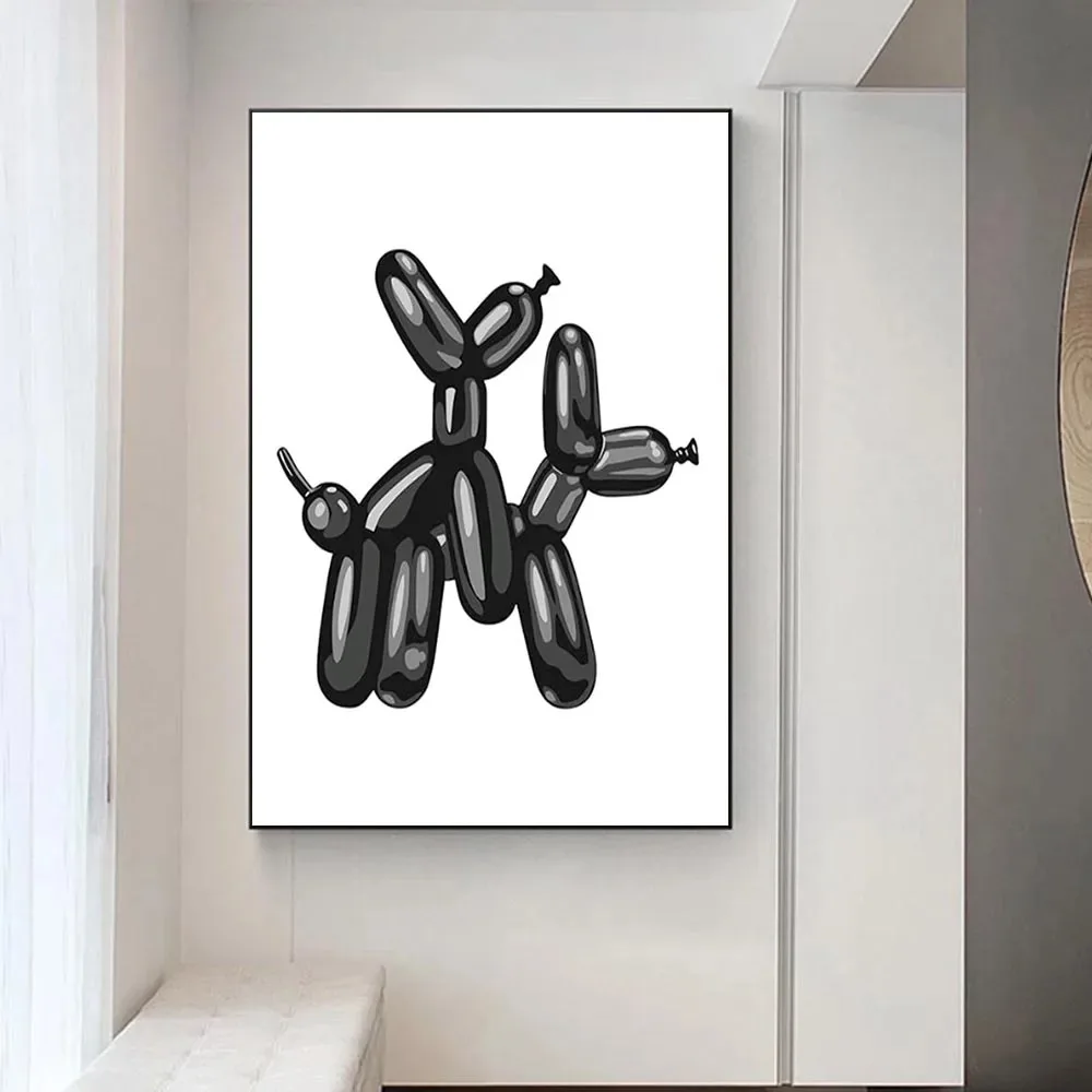 بساطتها بالون الكلب المشارك مضحك علامات الحمام طباعة الفكاهة الحديثة Toliet جدار الفن الأسود بالون الكلب قماش اللوحة ديكور #4