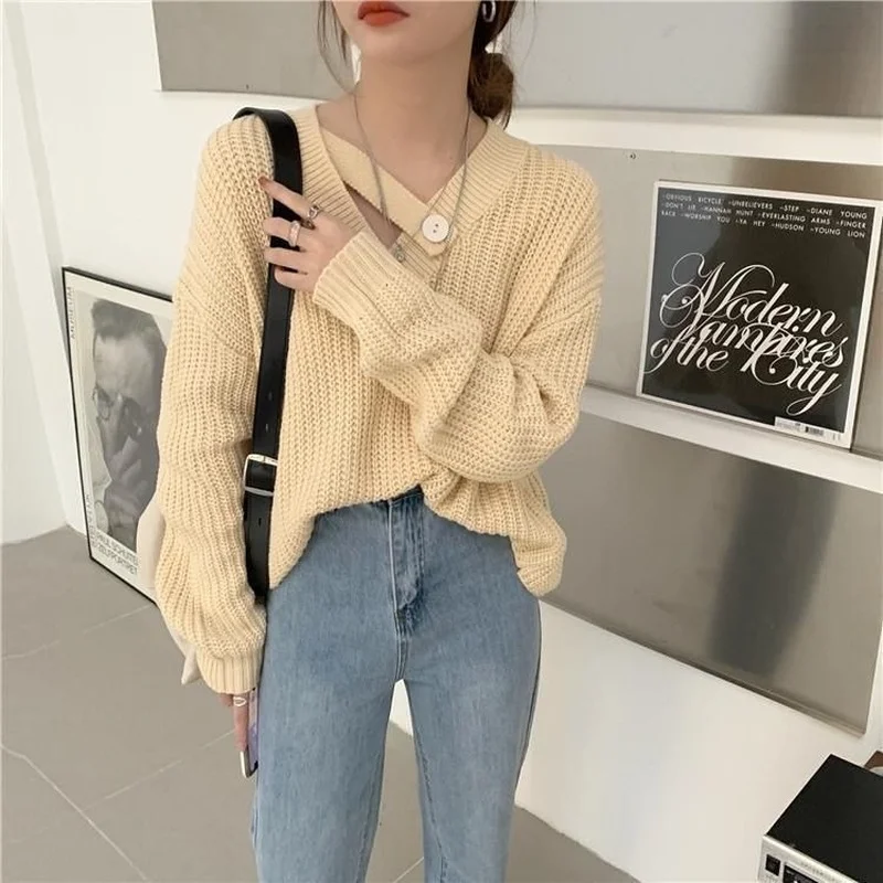 Korean Style Sweaters for Women Long Pullover Clothes Knitted Y2k Sweater with Buttons Vintage Crochet Tops Green Fashion Thick