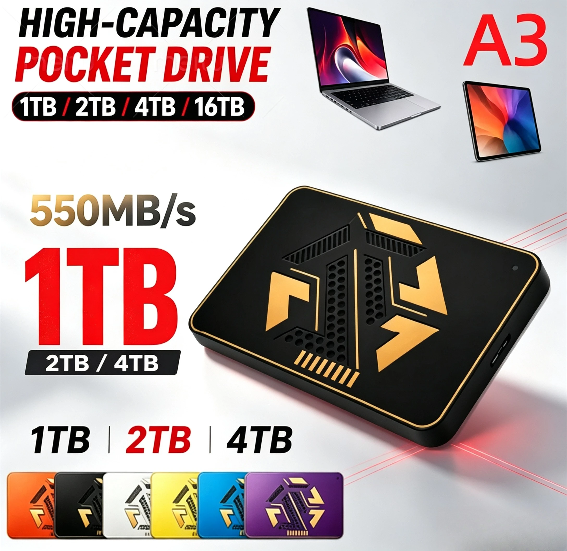 New 2.5" High-Speed Transfer A3 Series Elements External Hard Drive USB3.0  On-the-Go Portable HDD 2TB 4TB