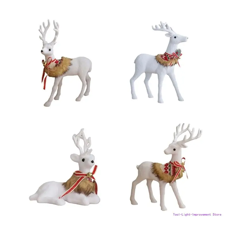 

C63E Realistic White Reindeer Statue Holiday Reindeer Decoration Figurine Display