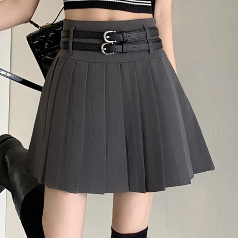 

Tennis Skirt with Dual-Belt High Waist Pleated Mini skirt Fall winter Preppy Style Y2K for Women e-girl Academia Outfit