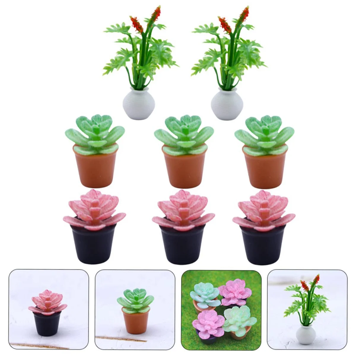A71P 10 قطعة نبات اصطناعي صغير زينة مصغرة زهرة ديكور ملحقات صغيرة أواني صغيرة نباتات صغيرة نبات صناعي #6
