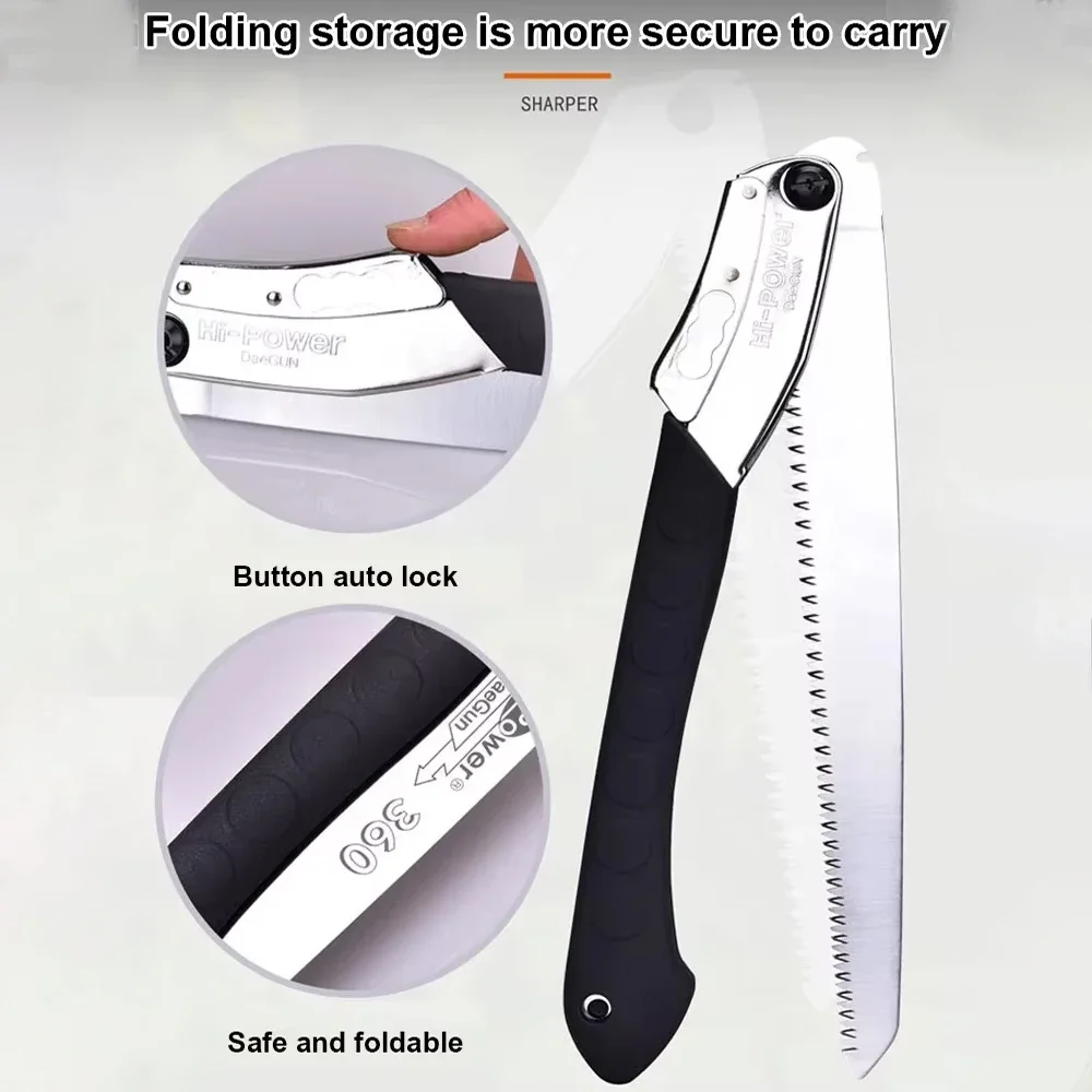 For Cutting Wood Branches Trimming Bamboo Pruning Folding 16-Inch Manganese Steel Saw with 3-Sided Teeth and Safety Lock