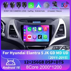 For Hyundai Elantra 5 JK GD MD UD 2011 - 2015 Carplay Auto GPS Car Radio Navigation Multimedia Video Player Stereo BT Android 16