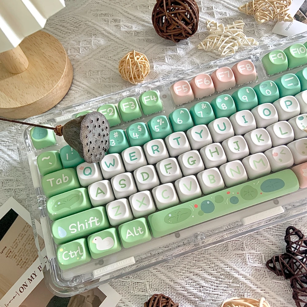 Imagem -06 - Moa Green Lotus Keycap Boa Sorte Lotus Theme Pbt Altura Teclado Mecânico Bonito Personalizado Sublimação Branco