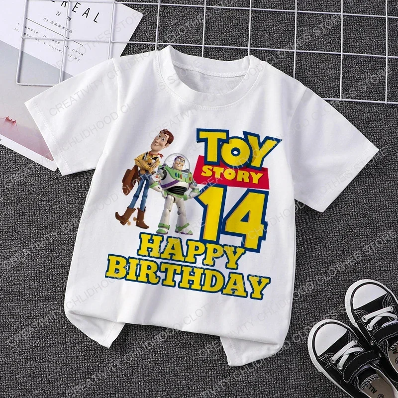 Toy Story Children T-Shirt Birthday 1-14 Woody Buzz Lightyear Disney Clothes Kawaii Anime Cartoons Kids Boy Girl Casual T Shirts