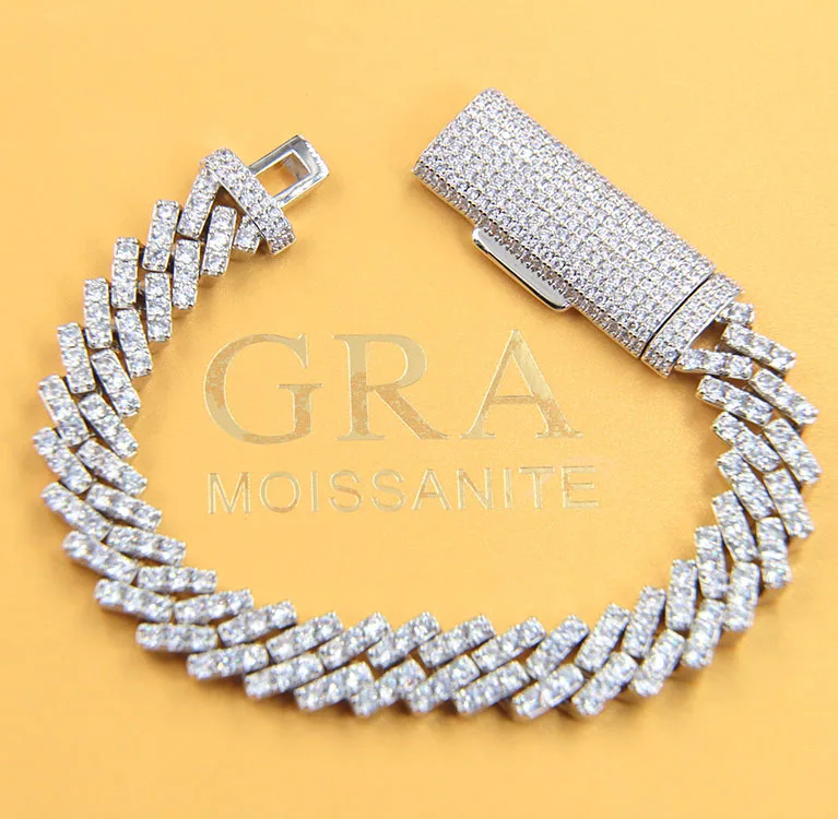 Yu Ying Gems 10mm Wide Gold Plated Silver Gra Moissanite Diamond Iced Out Necklace Bling Cuban Link Chain