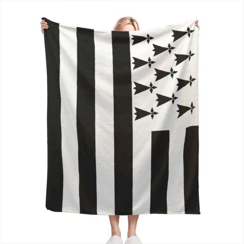 Flag of Brittany Drapeau Breton Gwenn-ha-du Throw Blankets Soft Velvet Blanket Camping Bedding Blanket Cold Cinema or Travel