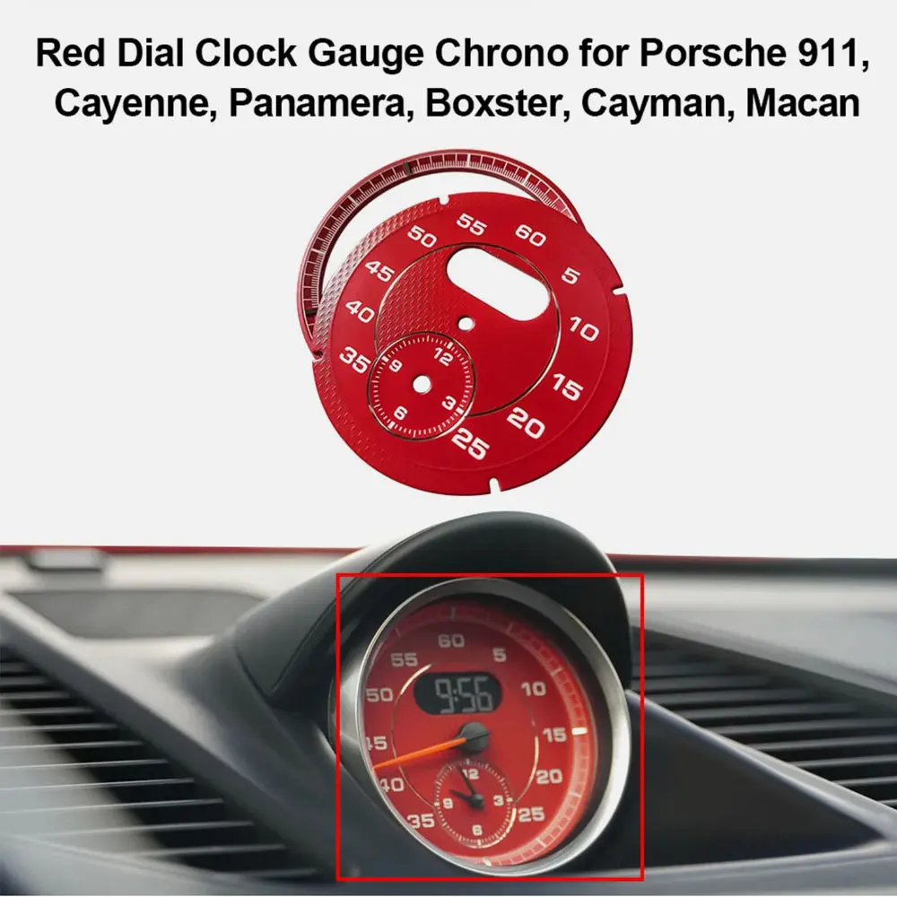 Red Dial Clock Gauge Chrono for Porsche 911 Cayenne Panamera Cayman Boxster