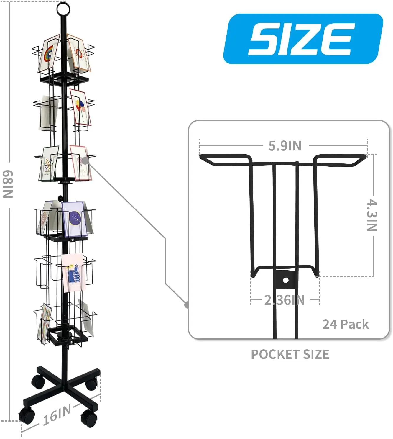 Tongmo Greeting Card Rack: Enhance Your Display With A 24-Pocket Rotating Countertop Solution For Postcards, Brochures, And