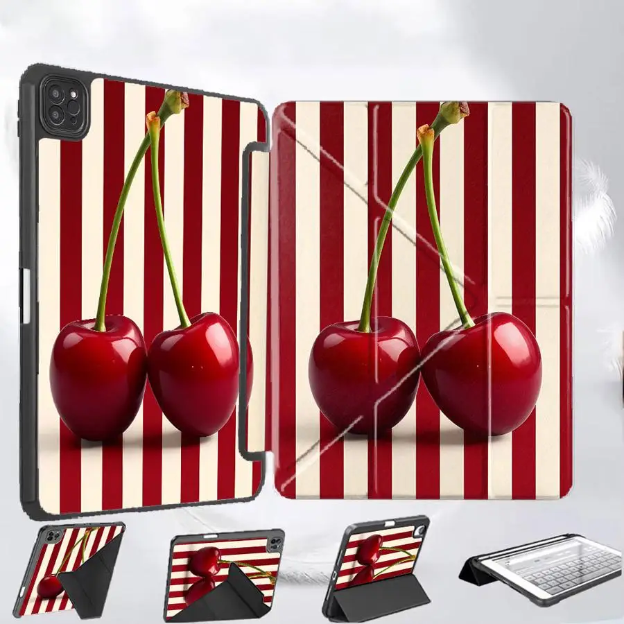 Holder Cover Tablet Case For iPad Air 4 5 M3 M2 M4 11inch Pro 2025 Pro 11th 10th 9th 8th 7th 12.9inch Mini 6 7 Stripe Cherry