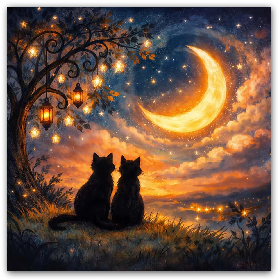 Jigsaw Puzzles Adults Black Cats Moon Star Lantern Home Puzzle Stress Relief Entertainment Toys Landscape Puzzles Christmas Gift