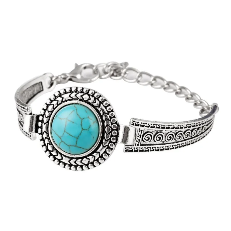 Unique Design Silver-plated Turquoise Bracelet with Ethnic Flavor, an Excellent Option for Fashionable Women
