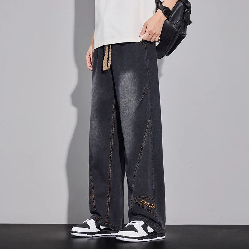 

plus Size Men's Denim Jeans Straight Leg Nine Points Thin Summer Casual Pants Loose Fit Fabric Silk 00% for Middle Youth