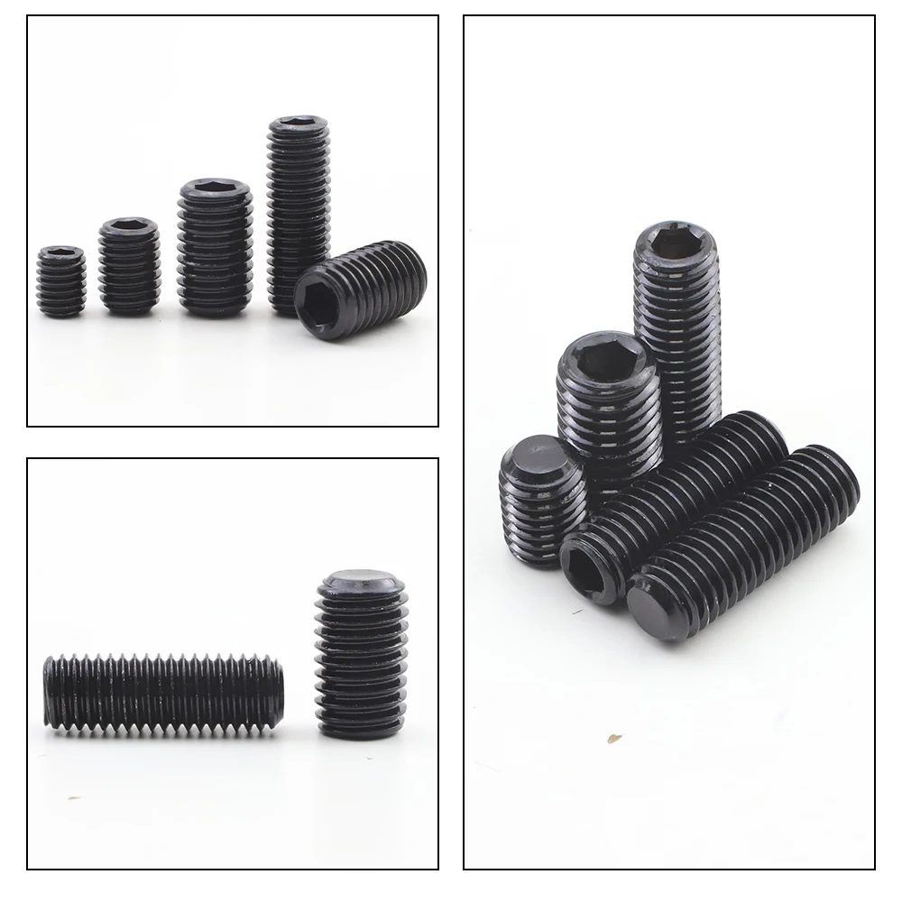 JUIDINTO 3-100pcs Cup Point Grub Set Screw M2-M12 Carbon Steel Hex Socket Set Headless Flat Point Screw for Towel Rack Door Knob