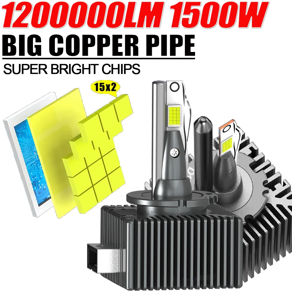 

D1S D2S D3S D4S D8S LED Headlight Bulbs CANBUS 1200000LM Super Bright Car Lights Turbo Fan Big Copper Pipe Auto Lamp Xenon HID