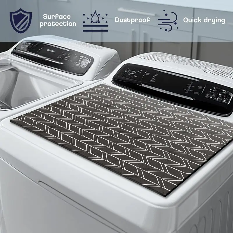 VIKAMA Brown Herringbone Washing Machine Top Mat Dark Coffee Arrow Geometric Pattern Absorbent Dustproof Laundry Room Bathroom