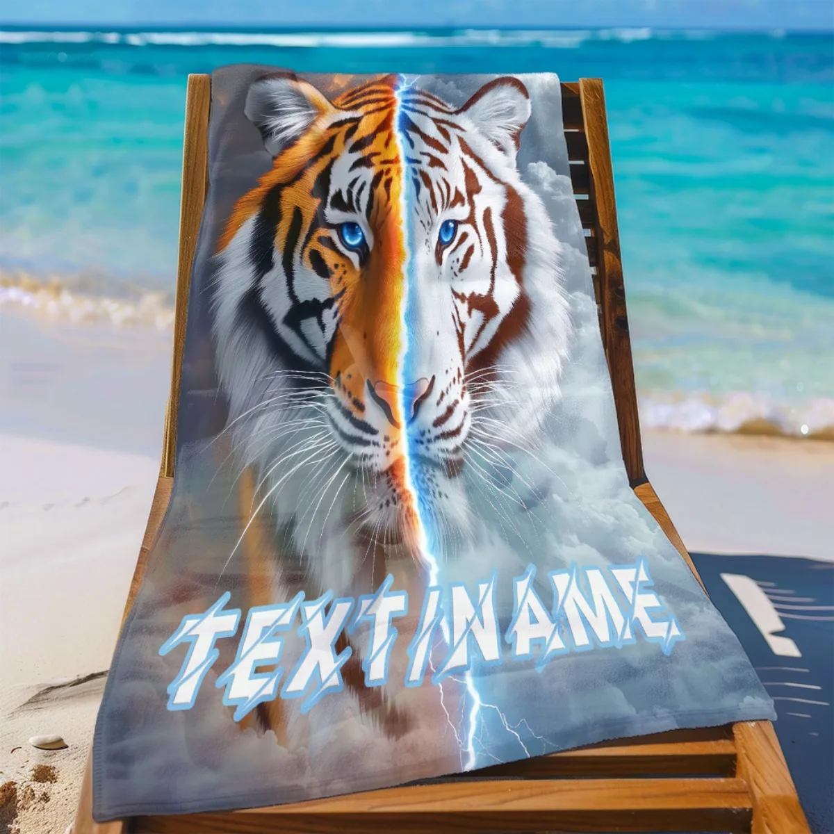 Split Tiger Beach Towel Patterned Sunscreen And Windproof Suitable For Swimming Pool Camping Travel Blanket