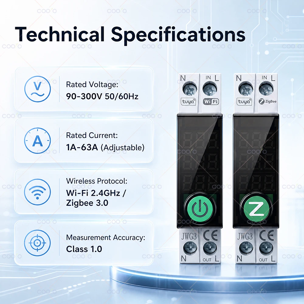 Tuya WiFi/Zigbee Intelligenter Schutzschalter MCB 1P+N 63A Timer Stromzähler Energie kWh Spannungs- und Strommessgerät für Alexa Google Home – Detail 12
