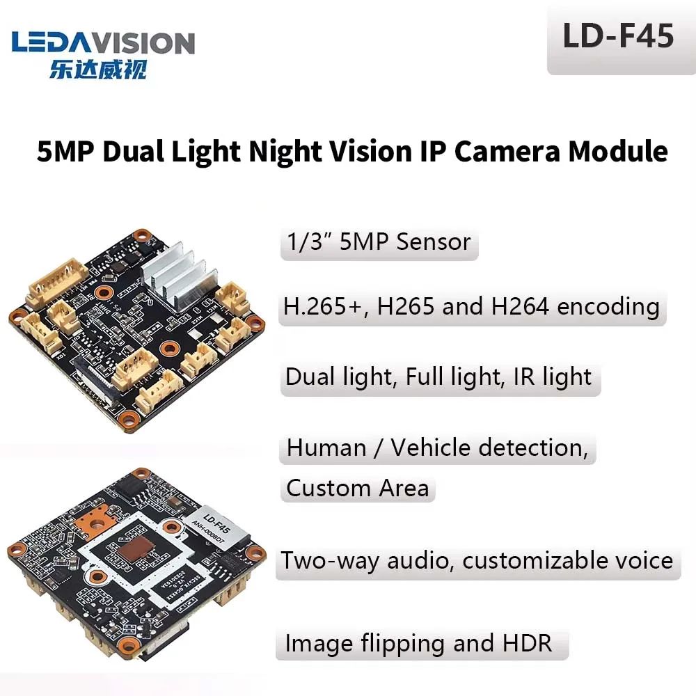 module-de-camera-ip-ld-f45-1-3-pouce-5mp-a-double-eclairage-vision-nocturne-audio-bidirectionnel-h265-detection-humanoide-ia-carte-de-securite-cctv-onvif