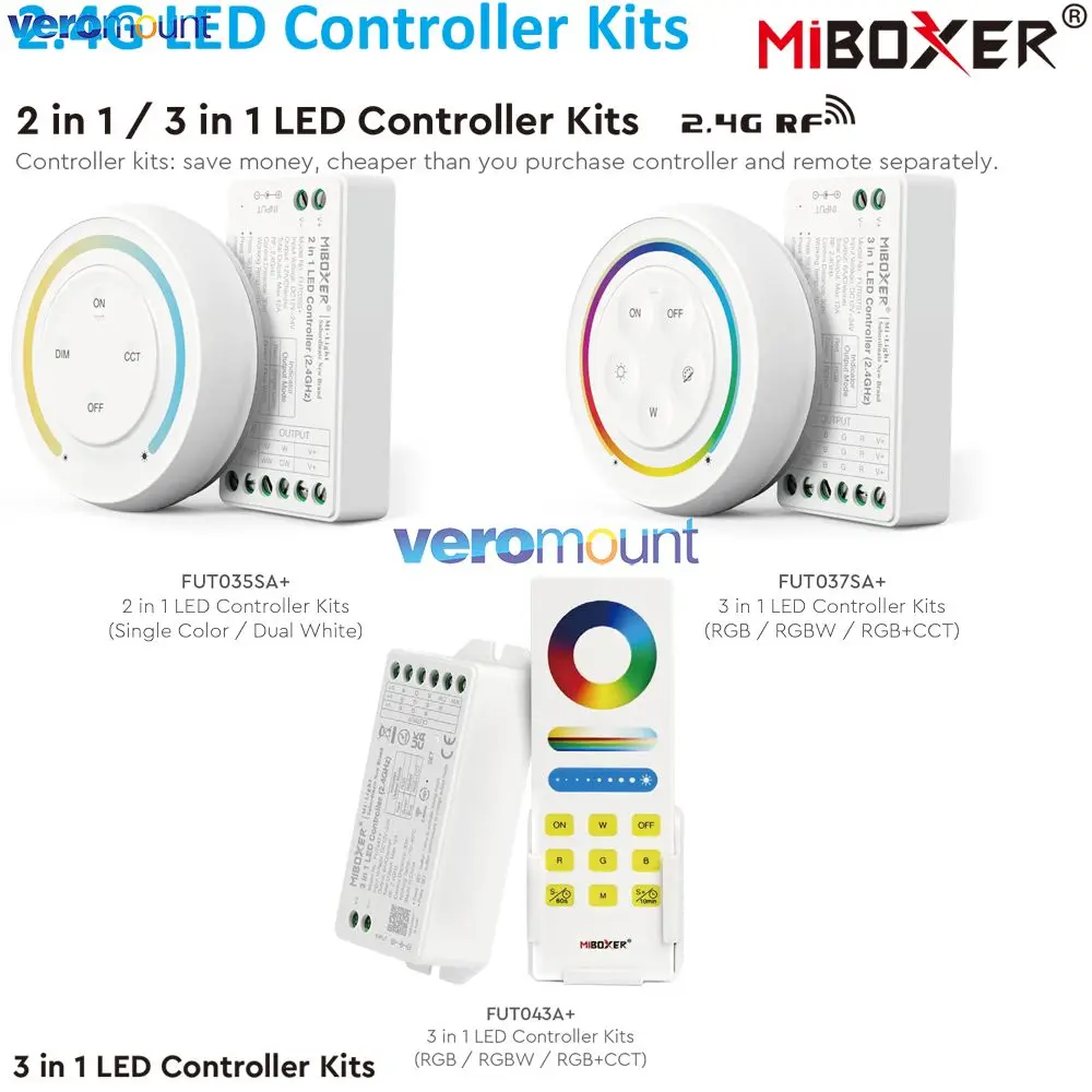 Miboxer DC12V 24V LED Strip Controller Kits CCT Single Color FUT035SA+ RGB RGBW RGB+CCT FUT037SA+ FUT043A+ 2.4G Remote FUT028
