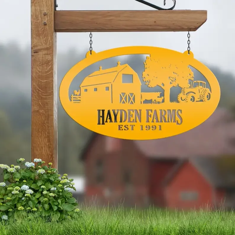 Customized Oval Farm with and Established Date Personalized Family Name Metal  Room Decoration gothic home decor