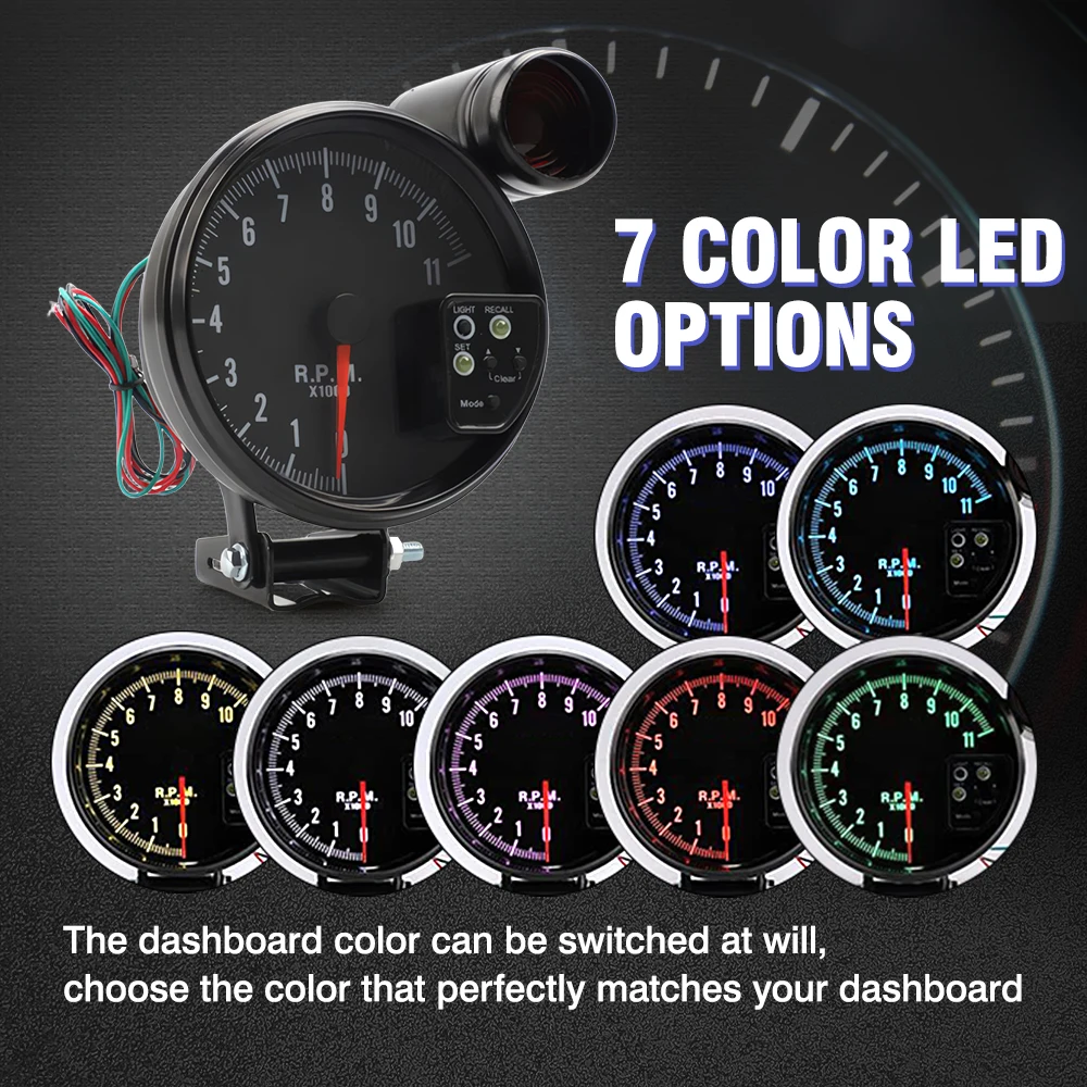 

1 шт. 5-дюймовый 7-цветный тахометр подходит для всех автомобилей 12 В с двигателями 4, 6, и 8 цилиндров