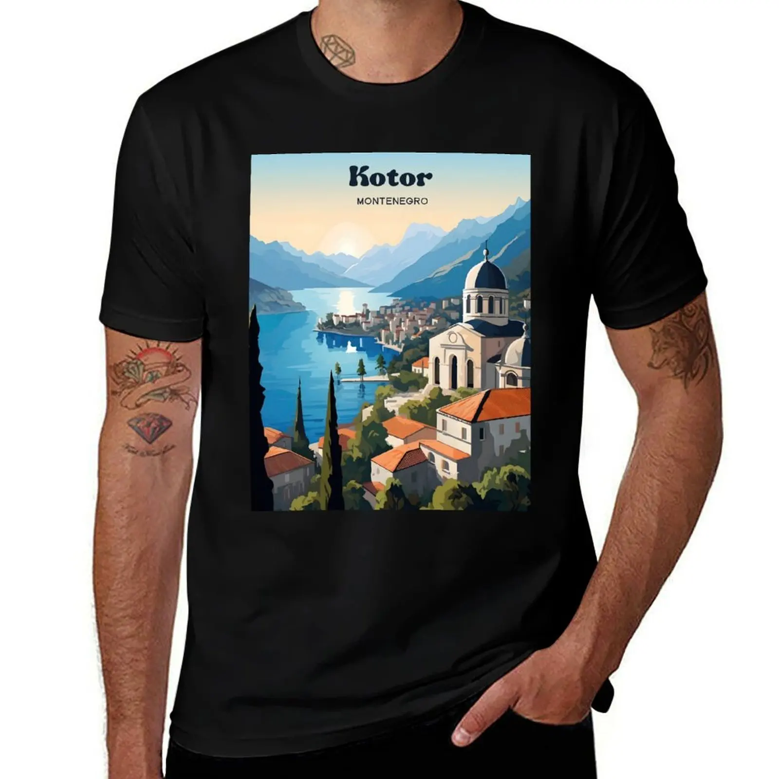 

Kotor Montenegro Summer Modern Travel Art T-Shirt oversizeds cheap stuff Funny t-shirts mens t shirts