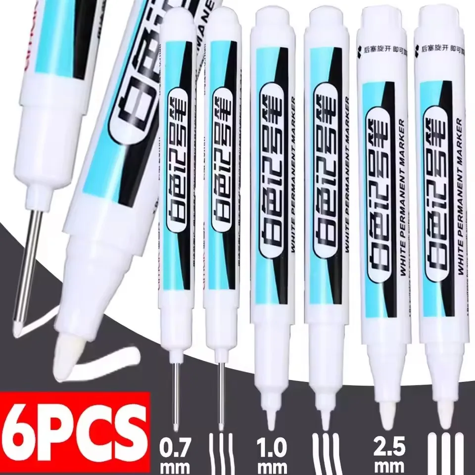 3-1PCS White Marker Pens Oily Waterproof Permanent Paint Markers Gel Pencil Tire Notebook Glass Painting Pen 0.7mm 1mm 2.5mm