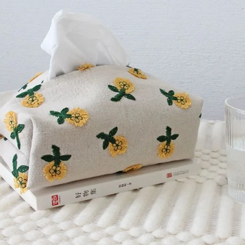 Daisy Tissue Box Living Room Home Coffee Table Paper Drawer New Chinese Napkin Box Set Embroidered Flowers Car Tissue Box