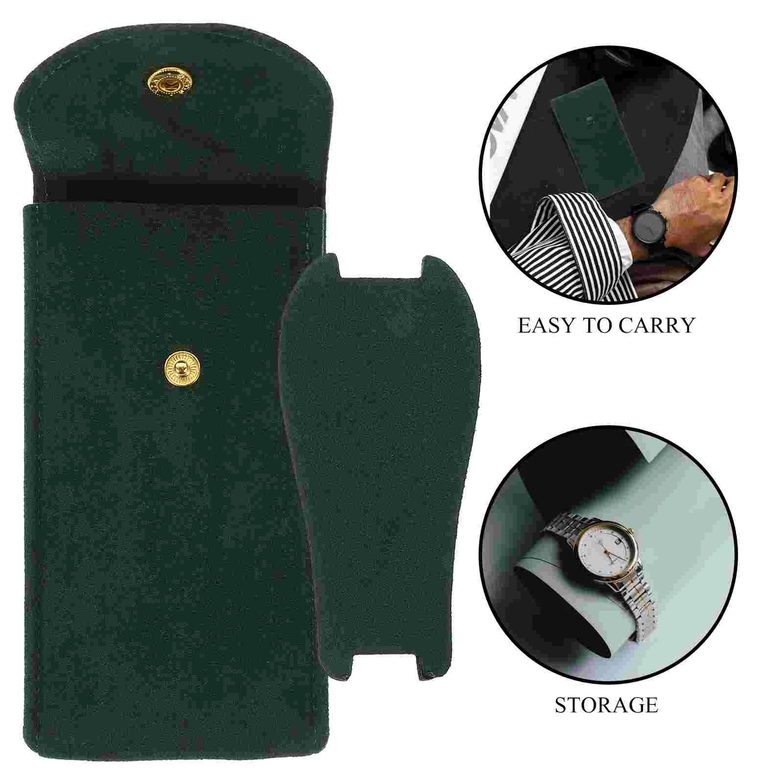 2pcs Simple Watch Pouch Portable Watch Bag Organizer Display Storage Dark Green Flannelette Material Travel Jewelry Case