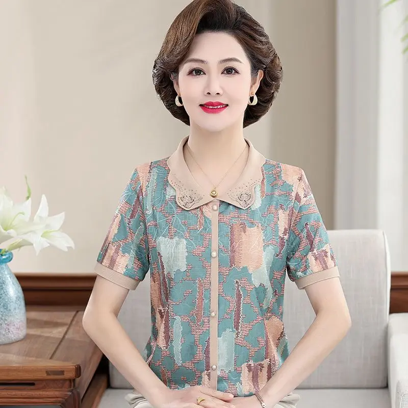 

Футболка с короткими рукавами, тонкая основа, женский топ из ледяного шелка с лацканами, уменьшающий возраст