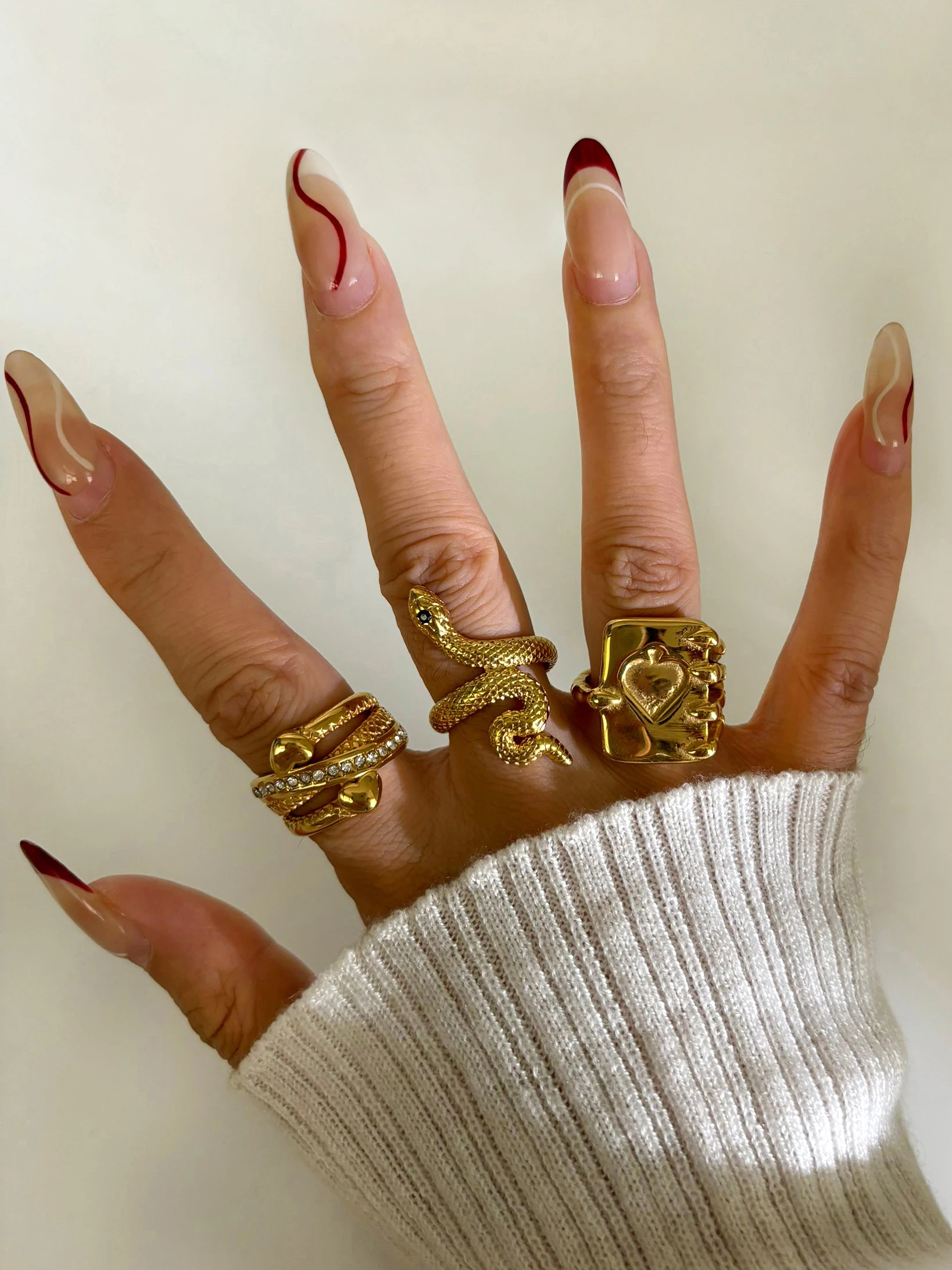 Peri\'sBox Waterproof 18K Gold Plated Heart Magic Book Finger Rings for Women Vintage Spiral Serpent Ring Unique Designer Jewelry