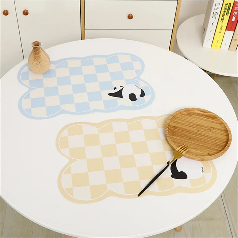

New Home Dining Table Mat Cartoon Leather Panda Waterproof Oil-Resistant No-Wash Bowl Placemat Heatproof Western Dining Mat