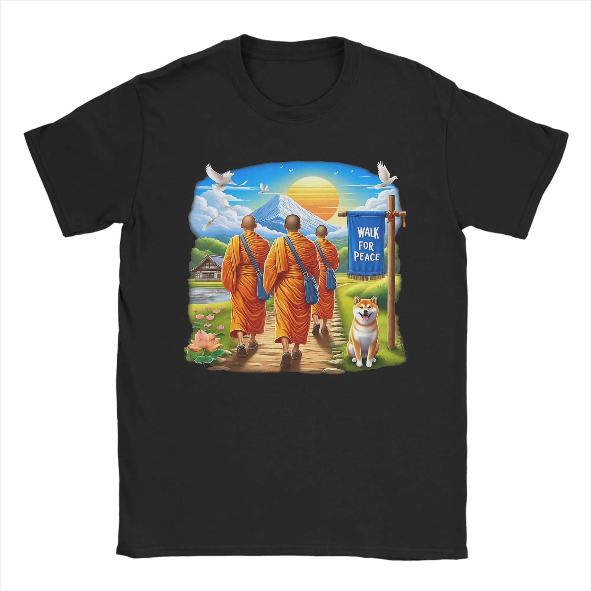 

Zen Art Walk for Aloka Peace Walking Monks T Shirt Summer Cotton T Shirts Man Hip Hop Tee Shirt Short Sleeves Awesome Top Tees