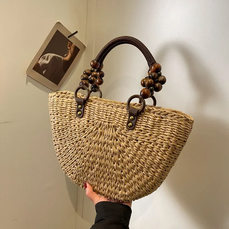 Fashion New Straw Bag Large Capacity 2025 Summer Hand Woven Rural Style Women's Shoulder Bags Versatile Style Trend Handbag