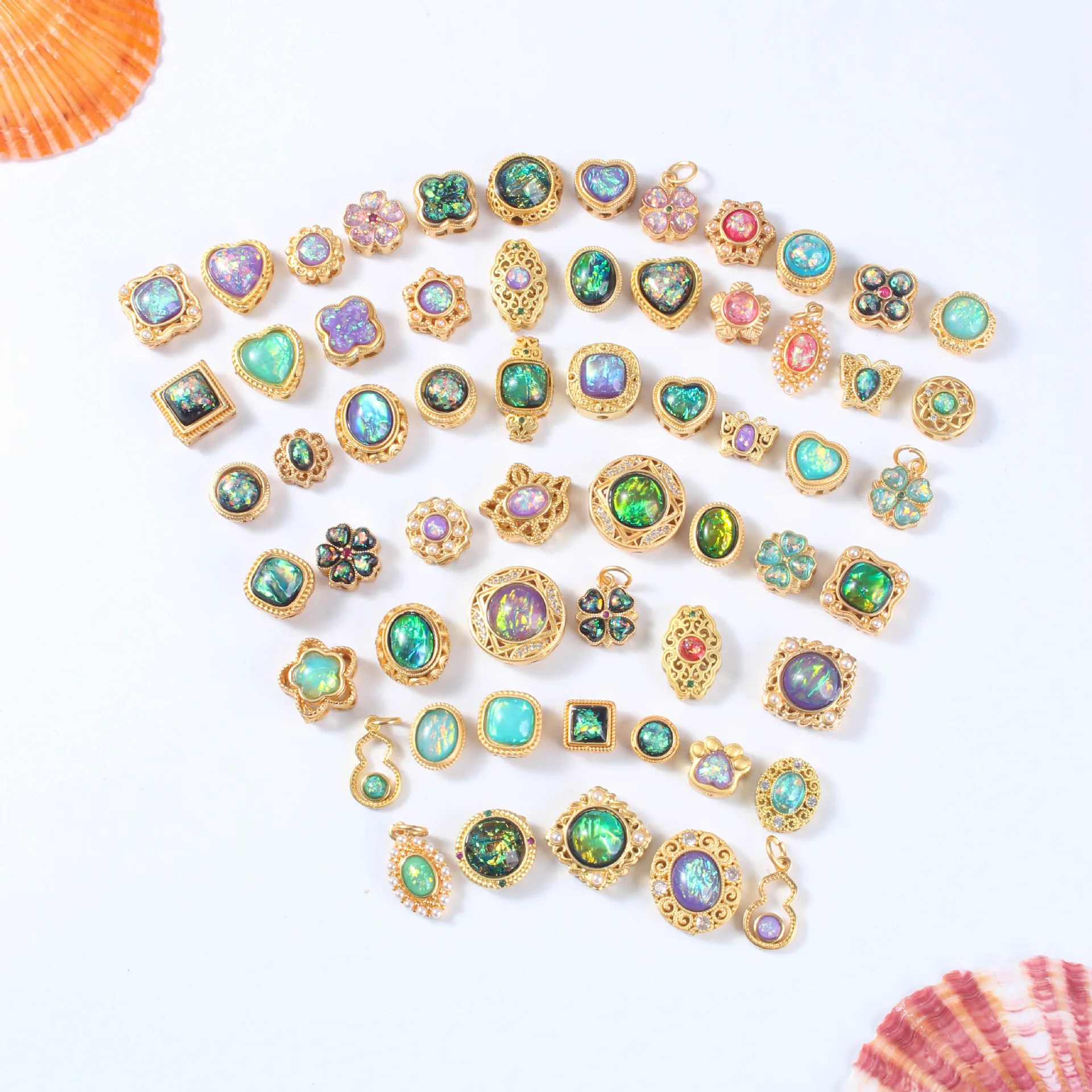 7 Pieces Copper Inlaid Aobao Ring Face Beads and Gold Foil Loose Pearl Pearl Necklace Bracelet Accessories DIY Jewelry Materials