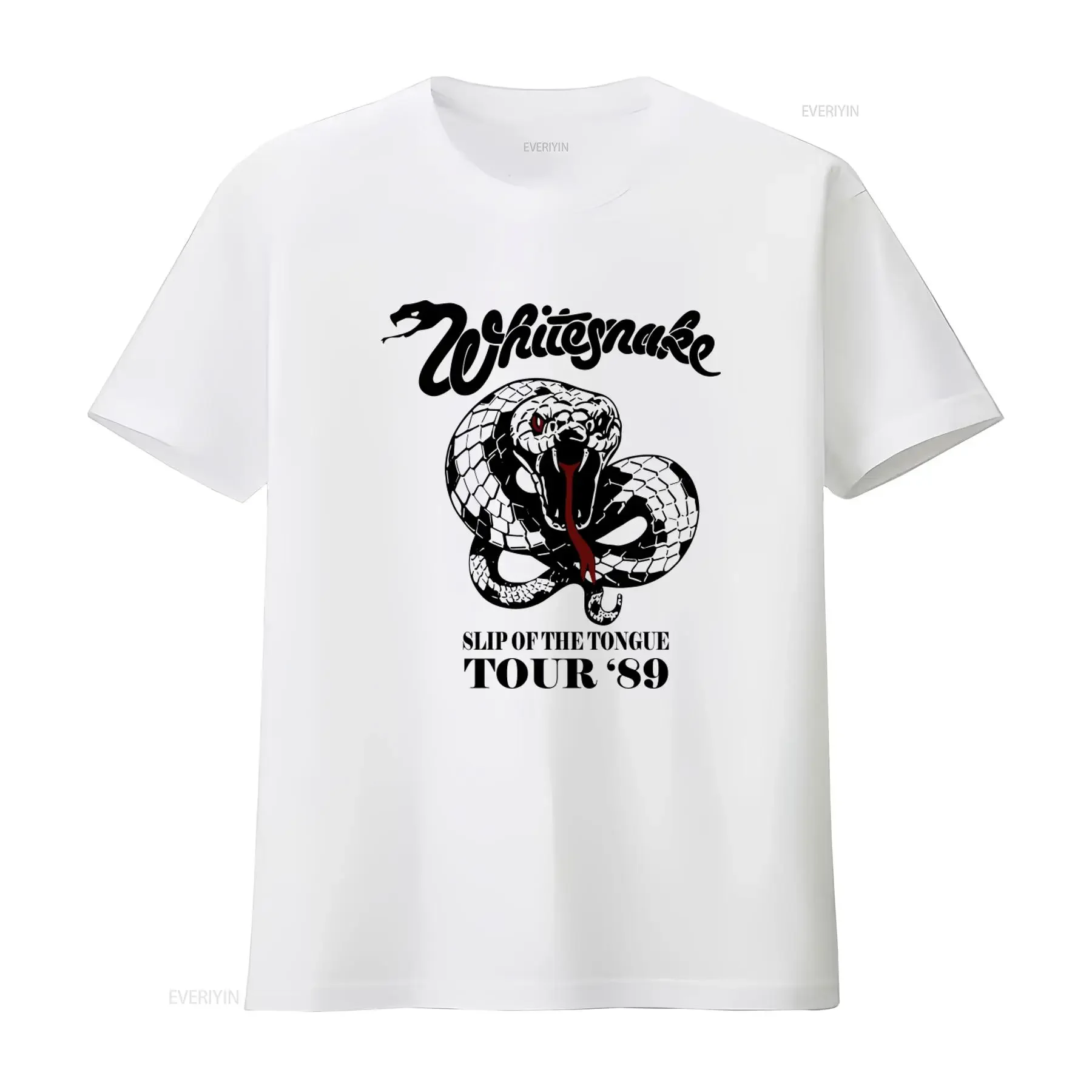 Whitesnake Slip of the Tongue Tour '89 T-Shirt, 80er-Jahre-Hardrock-Klassiker, graue Baumwolle, Retro-Stil, Vintage, gewaschen, atmungsaktiv