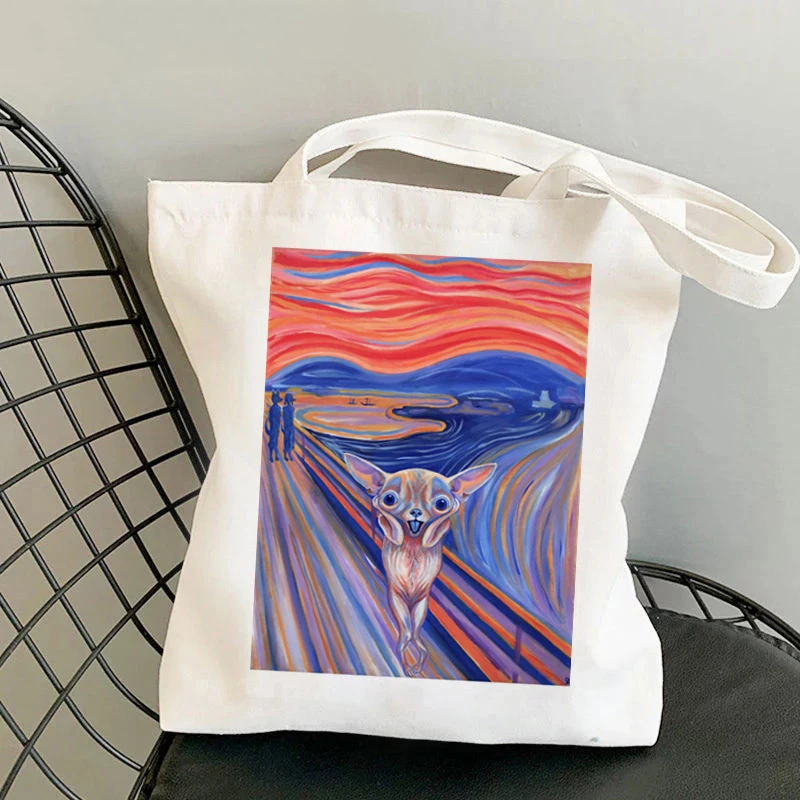 Cat Oil Painting Style Printed Hand Bill of Lading Shoulder Canvas Bag Tote Bag Retro Simple Literary Shoulder Bag Fashion