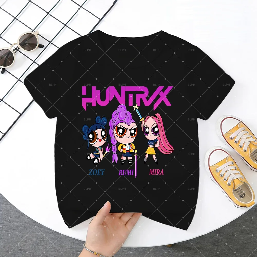 

Милая детская футболка KPop Demon Hunters с дизайном Зои, Руми, Мира для девочек и мальчиков, модная футболка