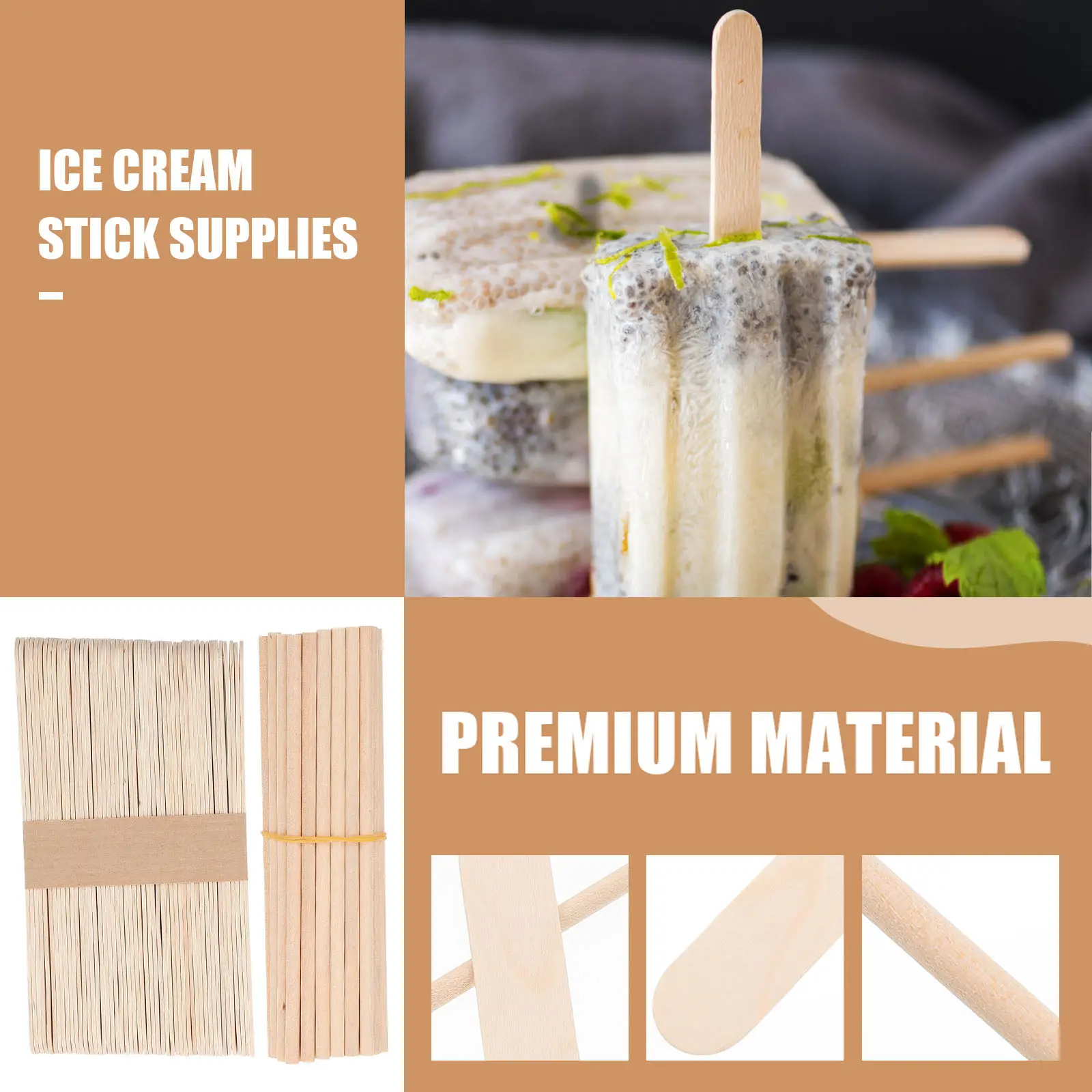 100Pcs DIY Ice Pop Sticks Natural Wood Ice Pop Making Tools for Festivals Birthday Parties Ice Cream Crafting Essential Wooden
