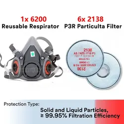 Masque anti-poussière au charbon actif, 6200 avec 2097, protection contre la poussière, polissage et coupe, fibre de soudure, gaz organique, 3m
