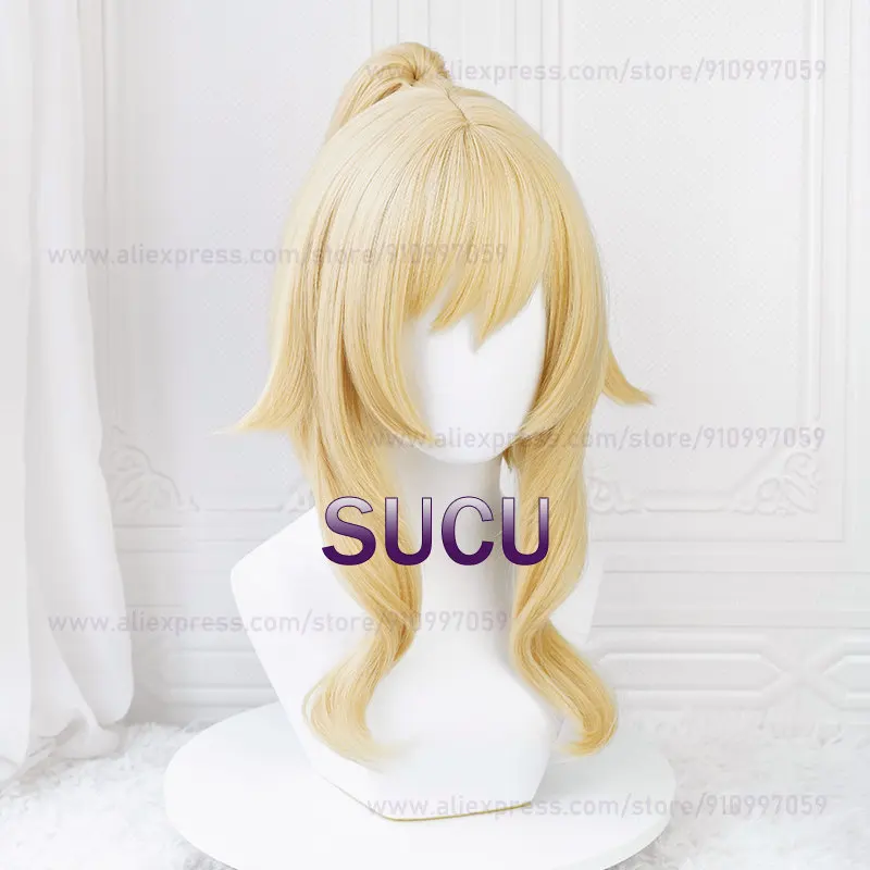 Game Genshin Impact Jean Cosplay Wig Anime Wigs 40cm Light Golden Hair Heat Resistant Synthetic Hair Halloween  Accessories