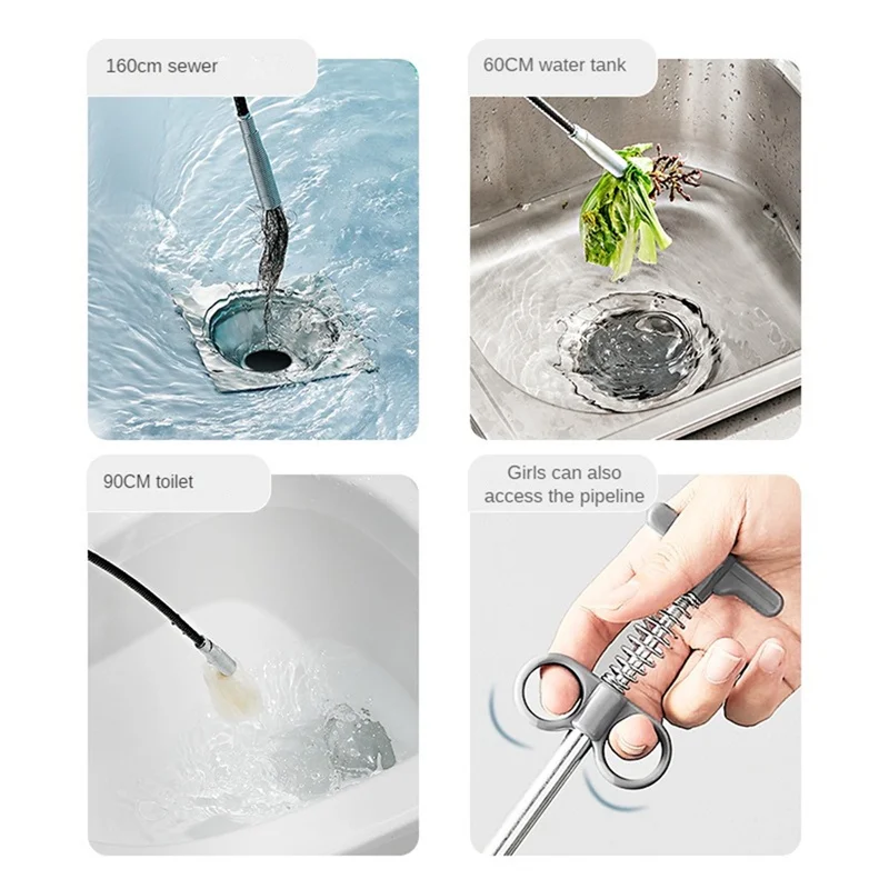 300CM/200CM/160CM Sewer Pipe Unblocker Snake Spring Pipe Dredging Tool Kitchen Bathroom Sewer Cleaning Tool Kitchen Accessories